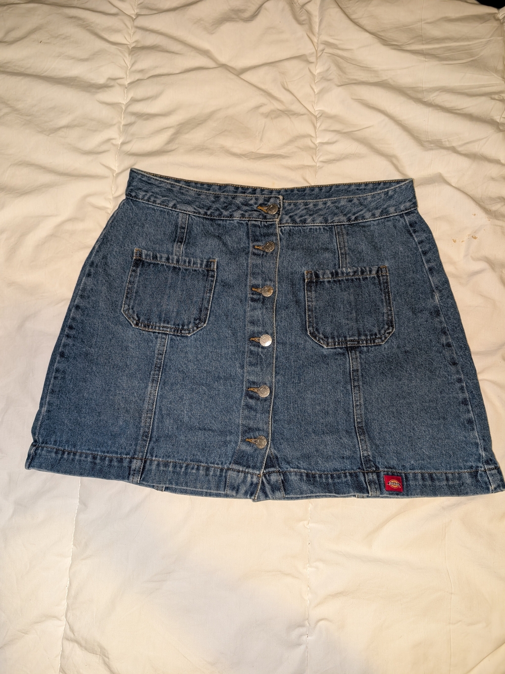 Dickies Blue Denim Button-Front Skirt